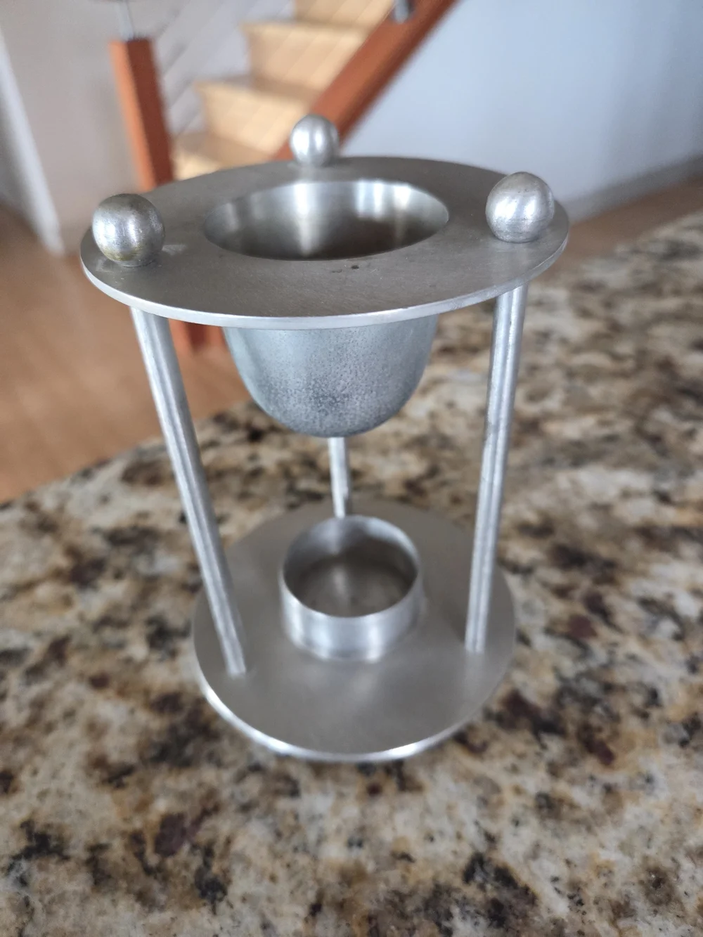 Silver Metal Tea Light Oil Warmer - Modern Home Accent